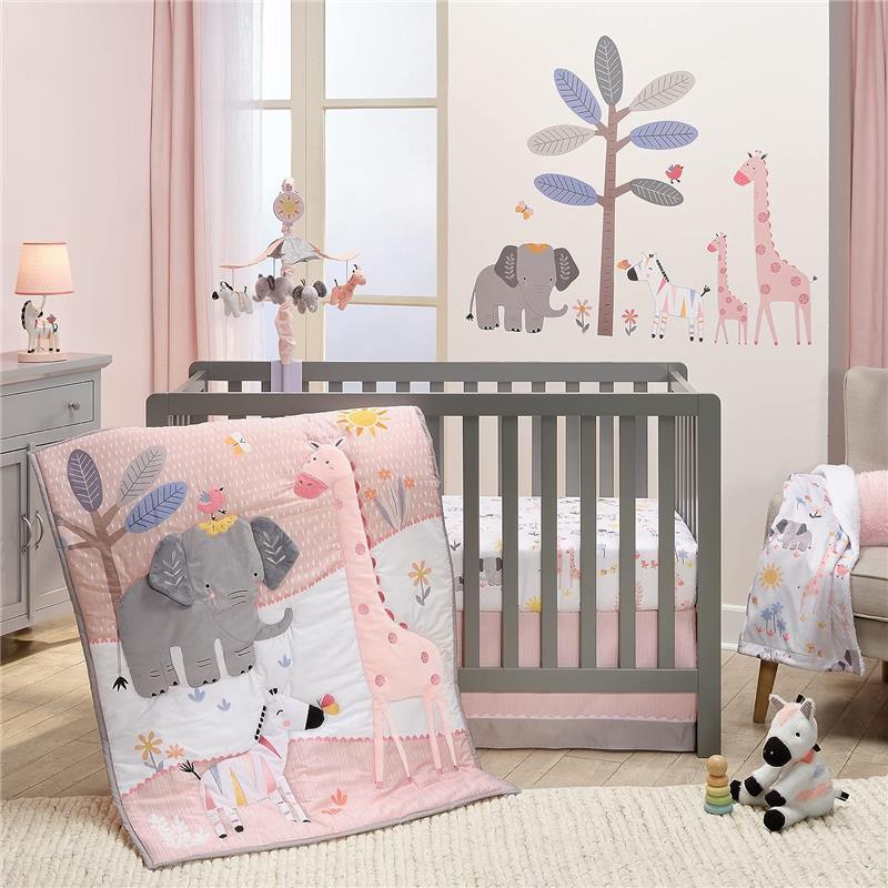 Lambs & Ivy - 3Pk Jazzy Jungle Safari Animals Pink Baby Crib Bedding Set Image 1