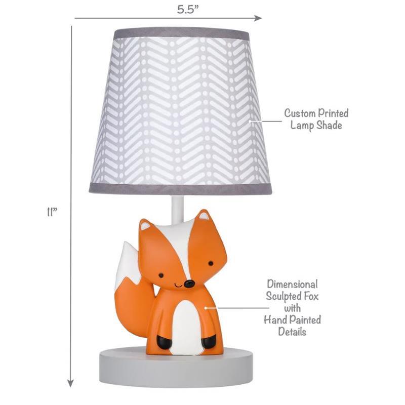 Lambs & Ivy - Acorn Gray/White/Orange Fox Nursery Lamp with Shade & Bulb Image 5