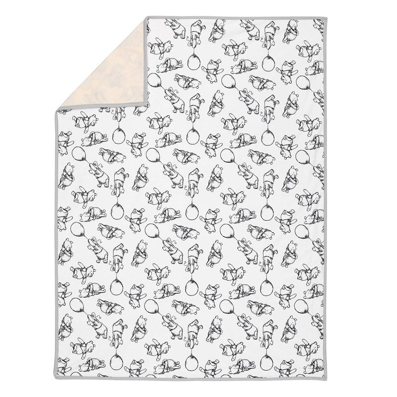 Lambs & Ivy Black & White Winnie The Pooh Baby Blanket Image 2