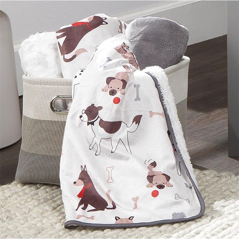 Lambs & Ivy - Bow Wow Dog/Puppy White Minky/Sherpa Fleece Soft Baby Blanket Image 3