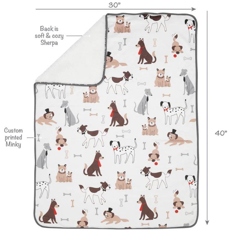 Lambs & Ivy - Bow Wow Dog/Puppy White Minky/Sherpa Fleece Soft Baby Blanket Image 7