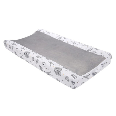 Changing pad cover featuring a Star Wars Millennium Falcon design with characters and symbols, primarily in black and white.