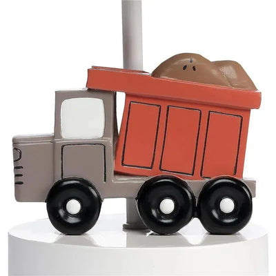 Construction Zone Truck nursery lamp featuring a toy truck design with an orange dump bed and black wheels.