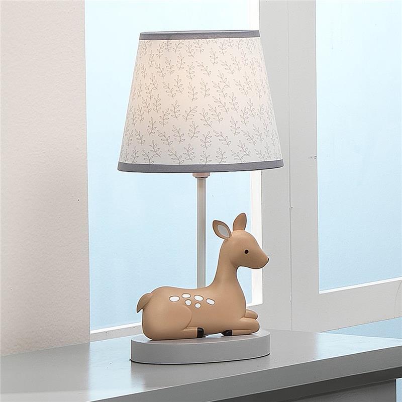 Lambs & Ivy - Deer Park Woodland Taupe Lamp with Gray/White Shade & Bulb Image 3