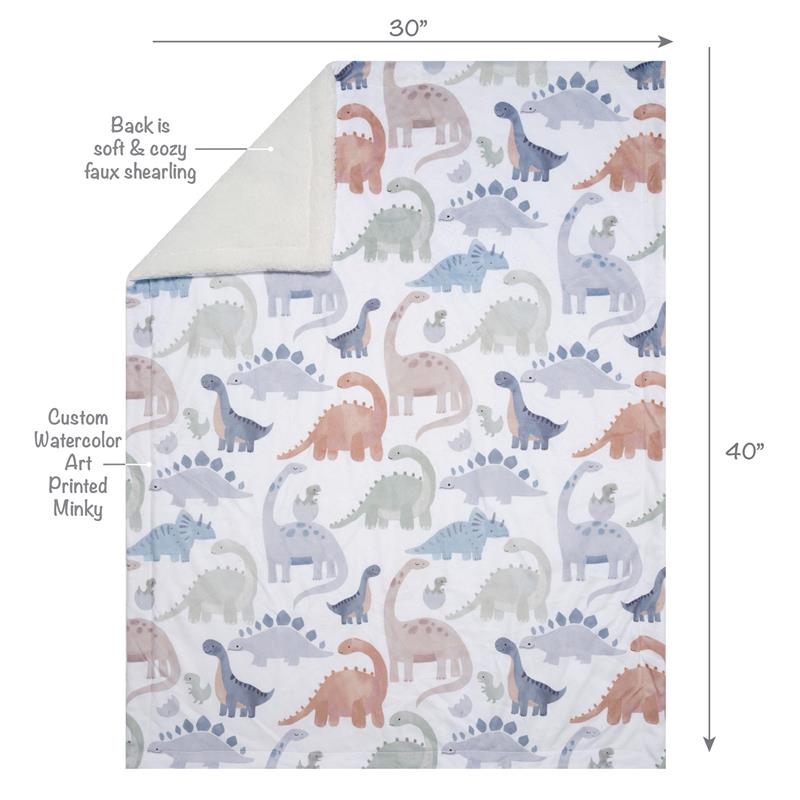 Lambs & Ivy - Dino-Might Ultra-Soft Fleece Watercolor Dinosaur Baby Blanket Image 3