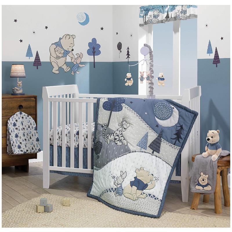 Lambs & Ivy - Disney Forever Pooh 3Piece Baby Crib Bedding Set, Blue Image 1