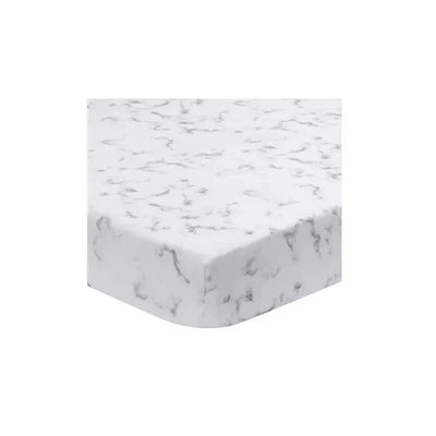 Gray marble baby crib fitted sheet with a smooth pattern and rounded corners, designed for safe sleep.