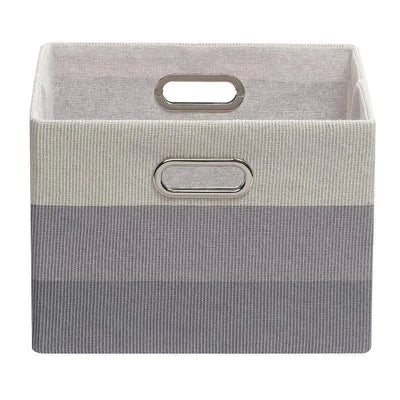 Gray ombre foldable storage bin with two side handles for easy carrying. Ideal for organizing items.