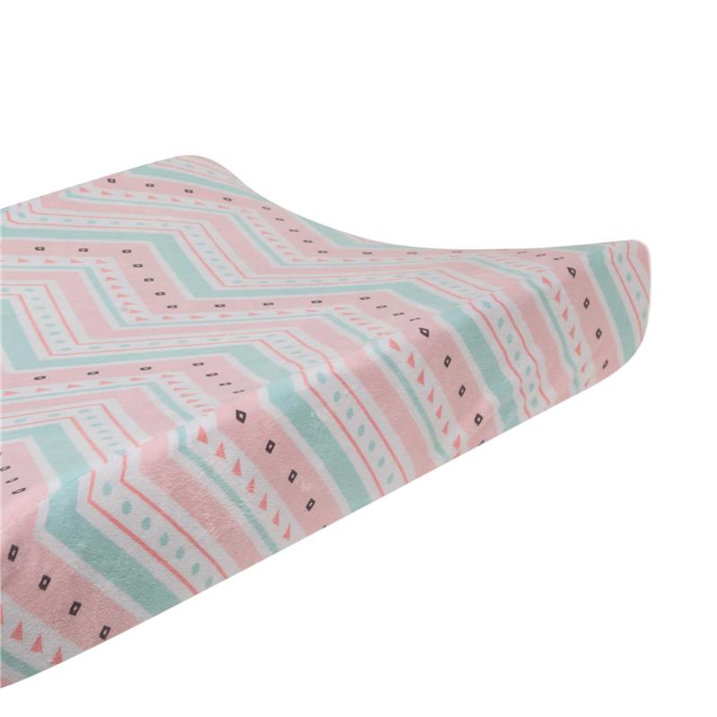 Lambs & Ivy Little Spirit Changing Pad Cover, Coral/Teal Image 3