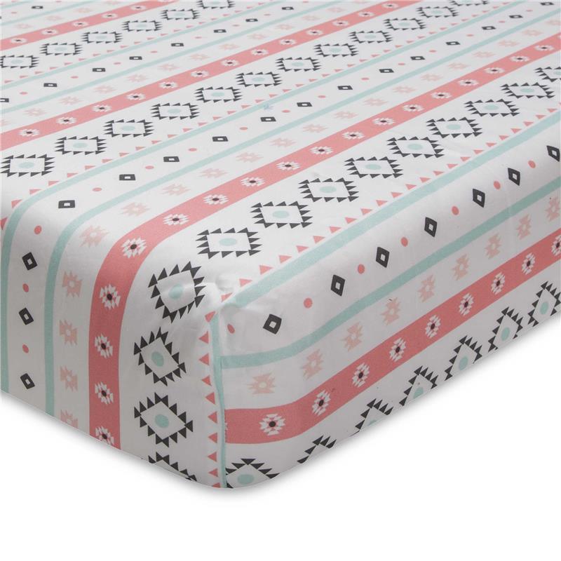 Lambs & Ivy Little Spirit Fitted Crib Sheet, Coral/Teal Image 1