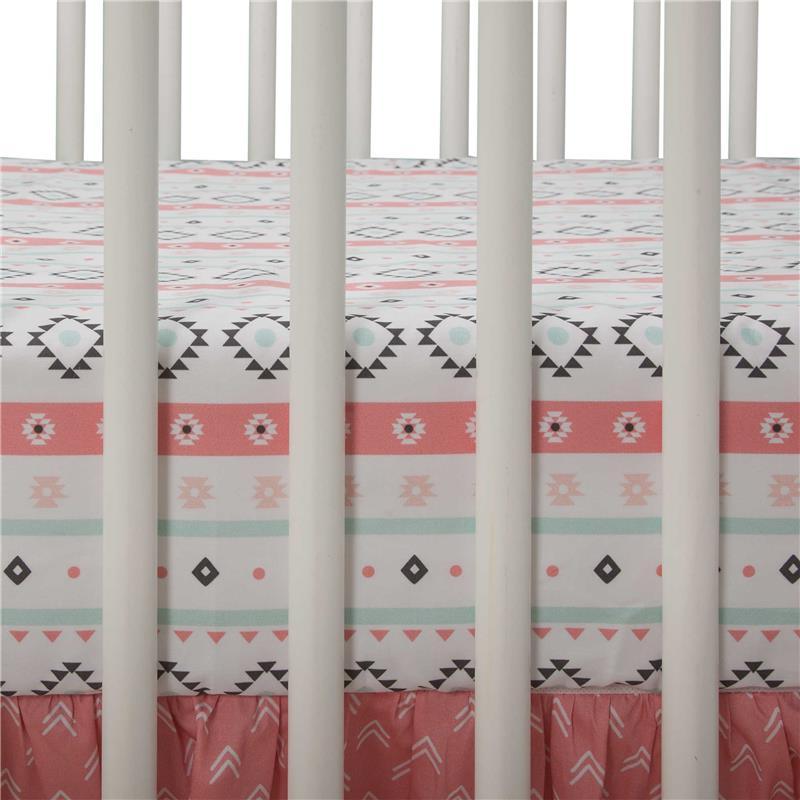 Lambs & Ivy Little Spirit Fitted Crib Sheet, Coral/Teal Image 2