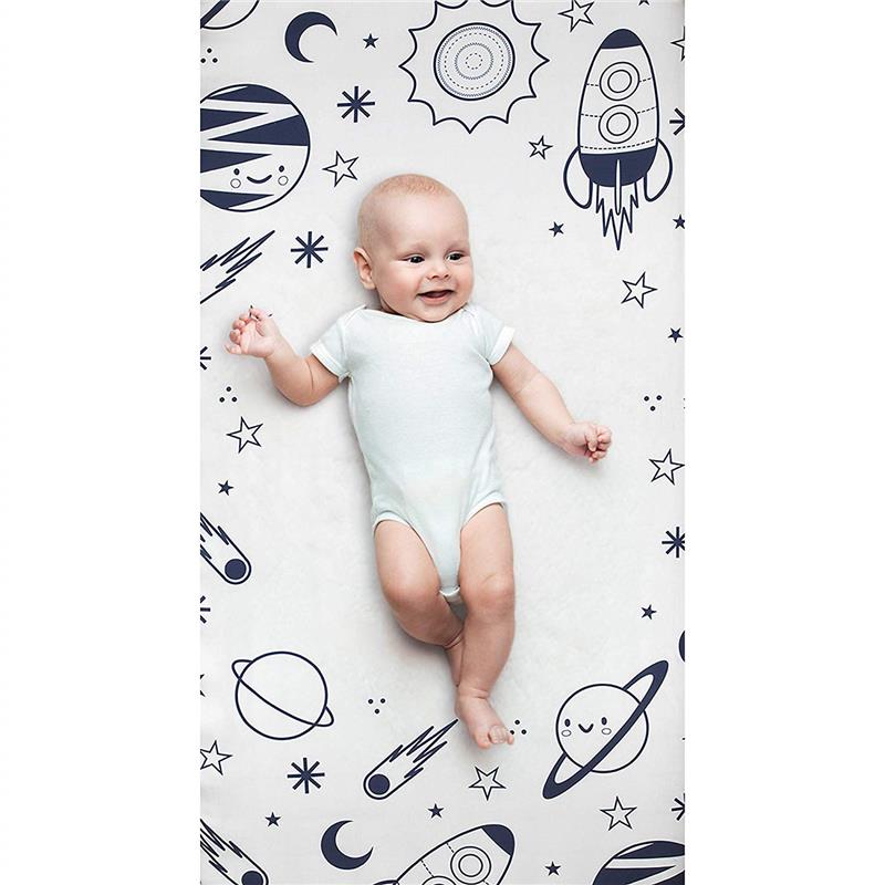 Lambs & Ivy Milky Way Fitted 100% Cotton Star Crib Sheet, Blue/White/Modern Image 5
