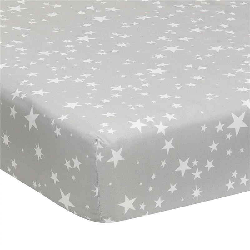Lambs & Ivy - Milky Way Fitted 100% Cotton Star Crib Sheet, Grey Image 1