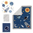 Lambs & Ivy Milky Way Space Galaxy 4-Piece Baby Crib Bedding Set in Blue & Gray Boy Image 8