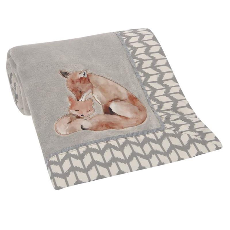 Lambs & Ivy - Painted Forest Fox Coral Fleece Baby Blanket, Gray Image 7