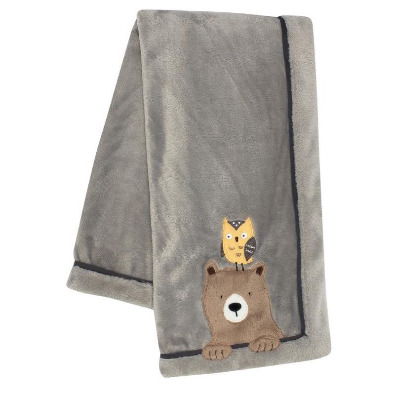 Lambs & Ivy - Sierra Sky Grey Bear/Owl Soft Fleece Baby Blanket Image 1