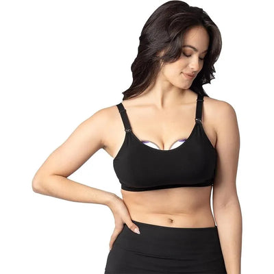 Bravely designed black pumping bra by Lansinoh, featuring adjustable straps and support for breastfeeding mothers.