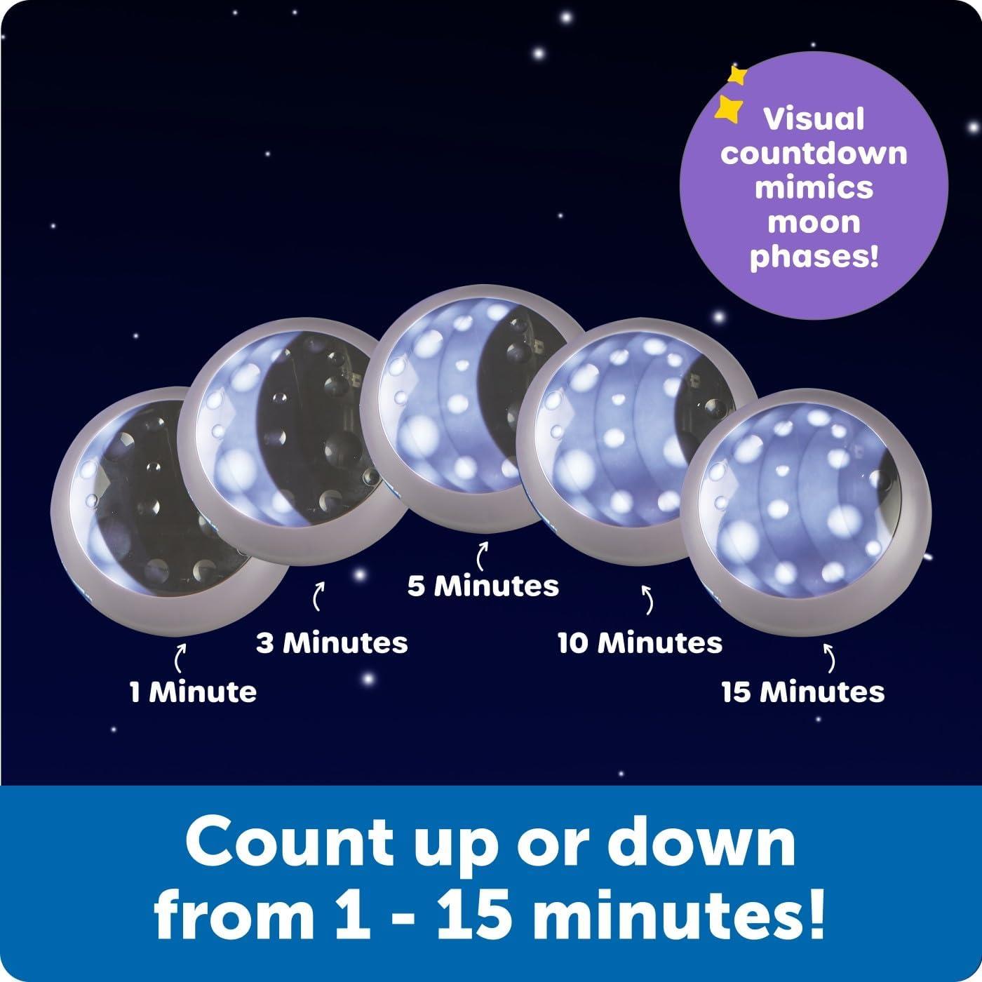 Bedtime Routines Visual Timer features five circular buttons representing countdowns of 1, 3, 5, 10, and 15 minutes.
