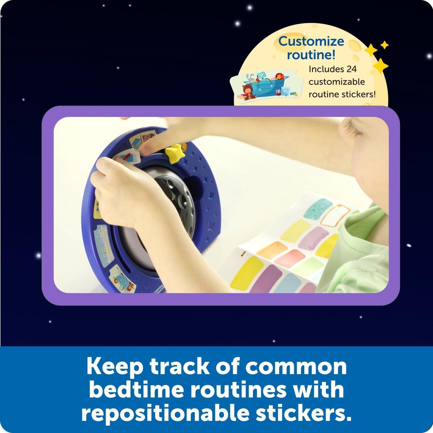 Learning Resources Bedtime Routines Visual Timer being customized with repositionable stickers for tracking routines.
