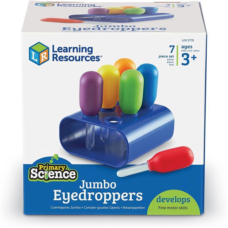 Learning Resources Jumbo Colorful Eyedroppers, Set of 6 with Stand, Science Class Tools, Sensory Table Accessories Image 3