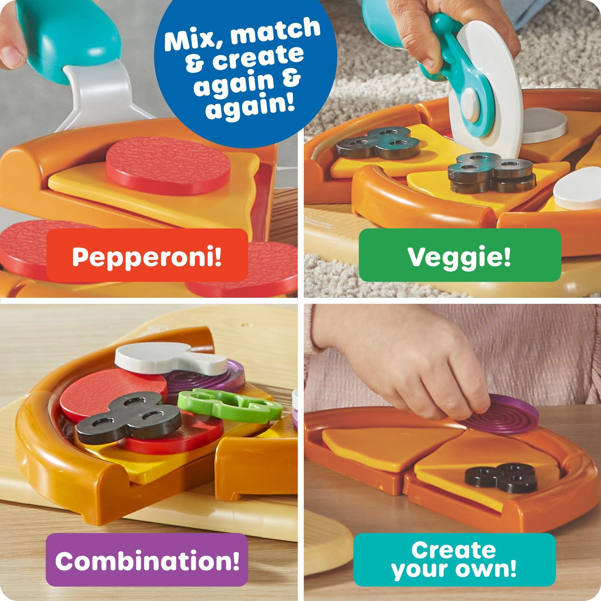 Learning Resources New Sprouts Pizza Night playset, featuring various toppings and a child creating custom pizzas.