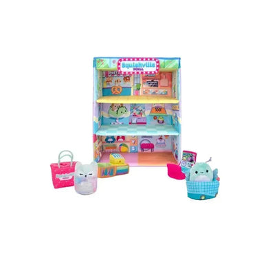 Colorful Squishville Large Soft Playset House features multiple levels, mini plush toys, and various accessories for imaginative play.