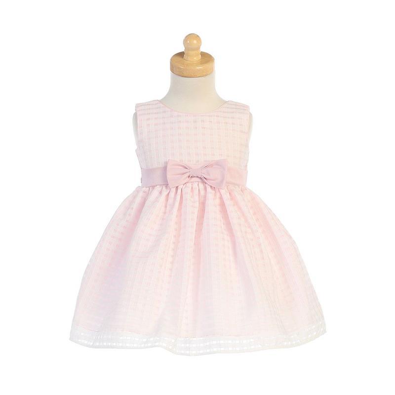 Lito - Baby Girl Organza Dress With Burnout Squares, Light Pink Image 1