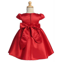 Lito - Baby Girl Satin dress with Beads & Rhinestone Trim, Christmas Red, 12-18M Image 2