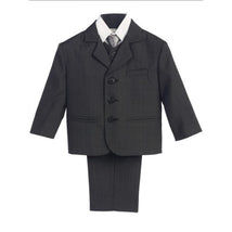 Lito - Boy's 3 Button 5 Piece Dark Grey Suit With Shirt, Vest, And Tie Image 1