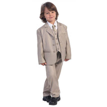 Lito - Boy's 3 Button 5 Piece Khaki Suit With Shirt, Vest, And Tie Image 2