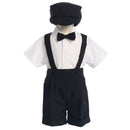 Lito Boy's Polyester Suspendered Short Set with Shirt, Bowtie and Hat, 4-Piece, Black Image 1