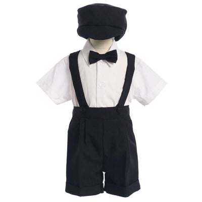 Lito Boy's Polyester Suspendered Short Set with Shirt, Bowtie and Hat, 4-Piece, Black Image 1
