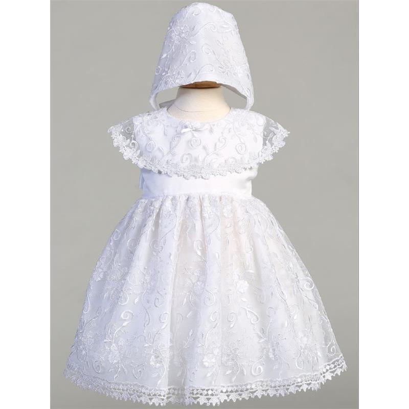 Lito - Baby Girl Embroidered Tulle Dress With Bonnet, White Image 1