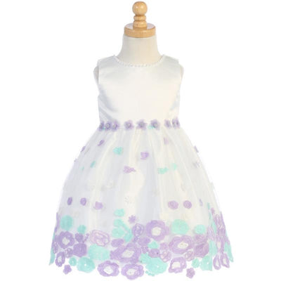Lito Girl Dress Satin With Embroidered Tulle, Ivolil  Image 1