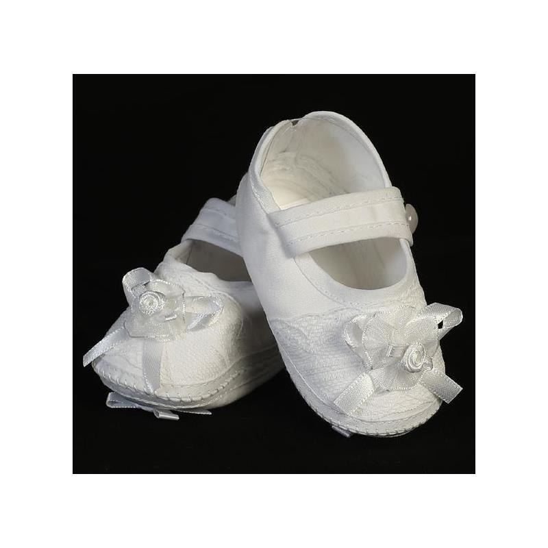 Lito - Girl's Mary Jane Christening Bootie With Bow & Flower Accent, White Image 1