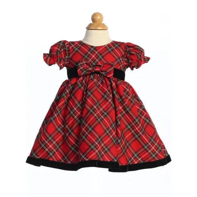 Girls Red Black Plaid Short Sleeve Christmas Dress 12M-4T, 6-12 Months