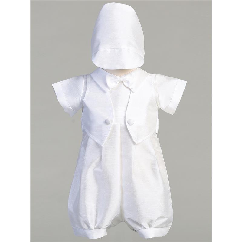 Lito - Baby Boy Poly Bengaline Romper With Hat, White Image 1