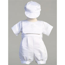 Lito - Satin Romper With Embroidered 'Cross And Holy Spirit' On Bib Kenneth, White, 0/3M Image 1