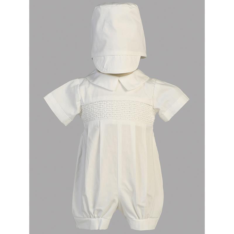 Lito - Smocked Cotton Romper Set With Hat Jeremy, White Image 1