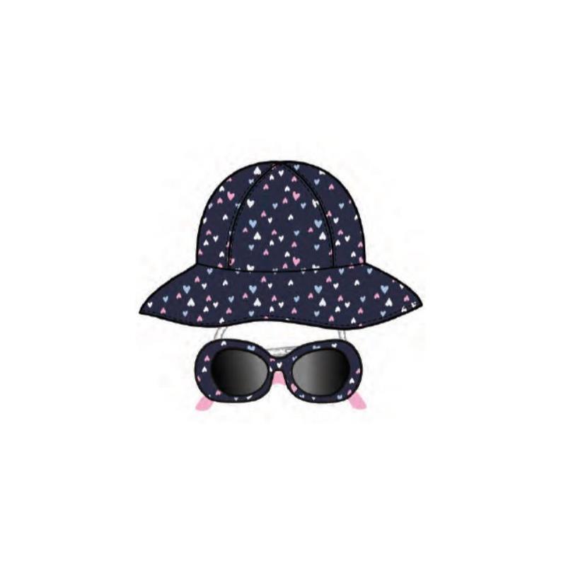 Little Me - 2Pc Girl Hat & Sunglass Set Blue With Rainbow Hearts, 0/12M Image 1