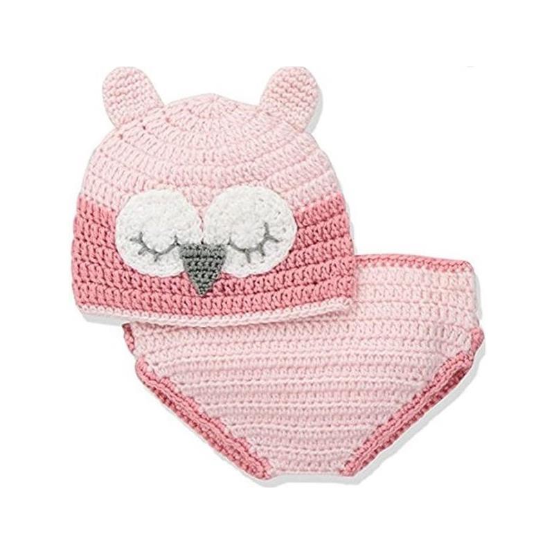 Little Me 2Pc Hand Crocheted Owl Hat & Diaper Cover - Pink Image 2