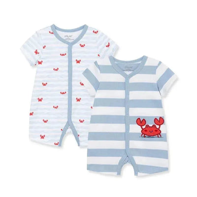 Little Me - 2Pk Baby Boy Crab Cotton Rompers Image 1