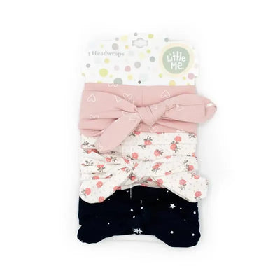 Little Me 3Pk Baby Girl Head Wraps Heart,Roses,Stars Image 1