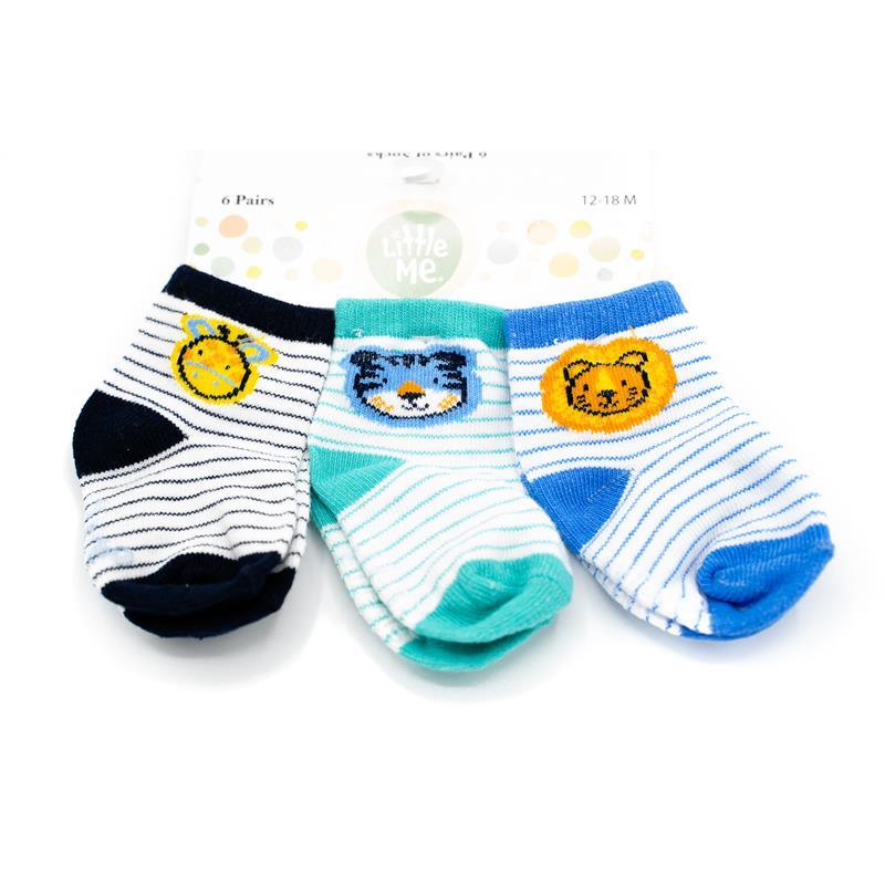 Little Me 6pk Baby Boys Socks,Animal/Striped Image 2