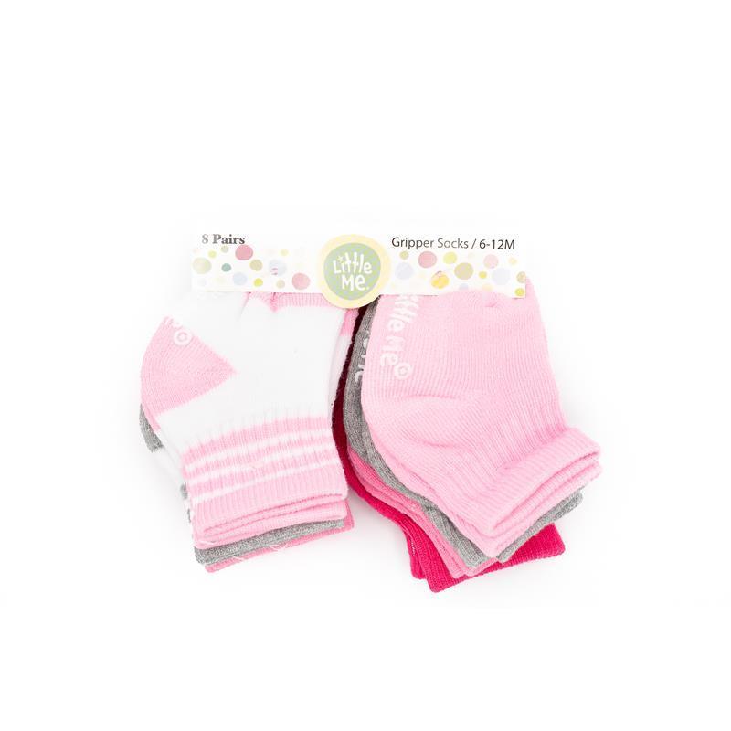 Little Me 8pk Half Cushion Baby Socks For Girls,Pinks and Grey Image 1