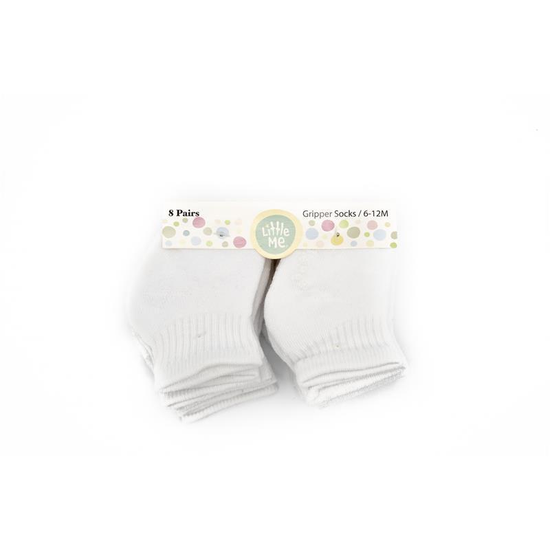 Little Me 8pk Half Cushion Gripper Socks For Kids, All White Image 1