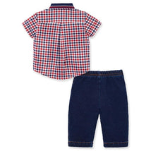Little Me - Baby Boy Check Infant Woven Pant Set, Blue Image 2