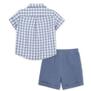 Little Me - Baby Boy Check Short Set, Blue Image 2