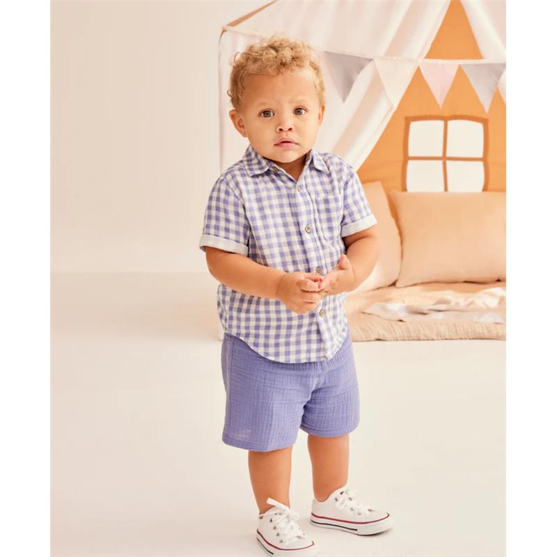 Little Me - Baby Boy Check Short Set, Blue Image 3