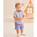 Little Me - Baby Boy Check Short Set, Blue Image 3